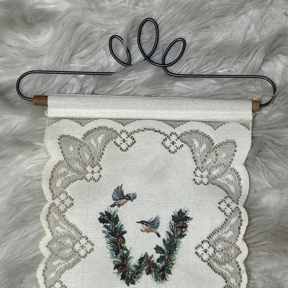 Welcome Red Cardinal Bird Door Hanger Wall Lace Nature Holly Berry Granny 33"x8" - Picture 4 of 5